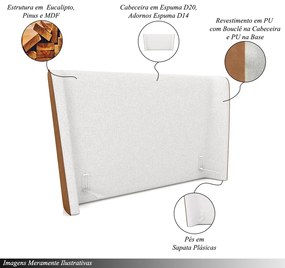 Cabeceira Design para Cama de Casal Torres Pés em Madeira PU/Bouclê Caramelo/Off White G91 - Gran Belo