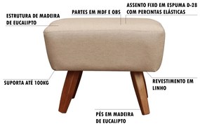 Puff Decorativo Naomi Linho Bege Pés Fixos G15 - Gran Belo