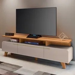 Rack Bancada de TV 70 Pol 180cm Graci Off White/Cinamomo - HB Móveis