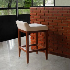 kit 2 Banquetas Alta Lotus Base Madeira Maciça Estofada Suede Bege
