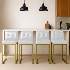 Banqueta Cozinha Alta com Encosto Industrial Kit 4 Dourado Lirina PU C05 - D'Rossi - Branco