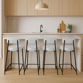 Banqueta de Cozinha Alta com encosto Industrial em aço kit 4 Londres PU D03 - D'Rossi - Branco