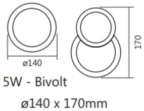 Arandela Moon Ø14Cm Led 5W 3000K Bivolt / Preto |S&l Iluminação 2004/1... (Preto)
