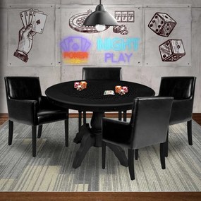 Mesa de Jogos Carteado Montreal Redonda Tampo Reversível Preto com 4 Cadeiras Liverpool PU Preto Liso G36 G15 - Gran Belo