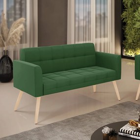Sofá Namoradeira Elisa Suede Pés Palito Natural - D'Rossi - Verde