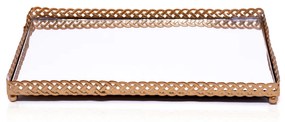 Bandeja Decorativa Retangular Em Metal Rose Com Espelho 2x25x15 cm - Indo Decorar