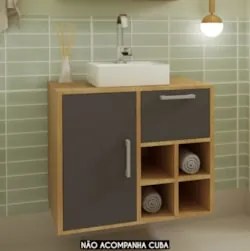 Gabinete Banheiro 68cm Para Cuba 1 Porta Nanna Mel/GrafiteF10 - Mpozen