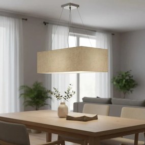 Lustre Pendente Retangular Md-4372 Cúpula em Tecido 60x40cm Rustico Bege