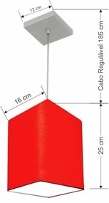 Lustre Pendente Quadrado Md-4007 Cúpula em Tecido 25/16x16cm Vermelho - Bivolt