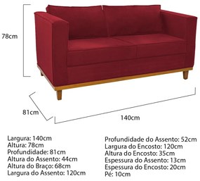 Kit Sofá 2 Lugares e Poltrona Europa Suede Vermelho ADJ Decor