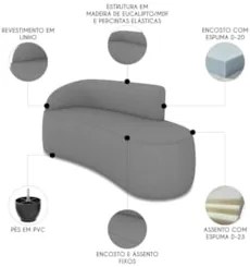 Sofá 3 Lugares 180cm Wendi e Poltrona Steve Linho Grafite I01  - Mpoze