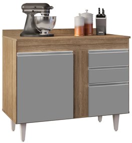 Balcão de Cozinha Lavanderia com Tampo 02 Gavetas Bia 100 cm L06 - D'Rossi - Castanho e Cinza