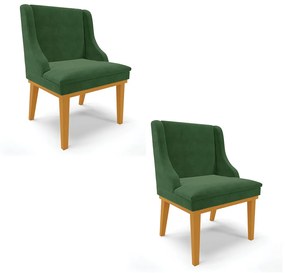 Cadeira Sala Jantar Kit 2 Liz Base Madeira Castanho Suede D03 - D'Rossi - Verde