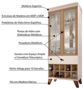 Cristaleira Bar com Nicho Adega Sala de Estar Andorra Off White/Freijó - Gran Belo