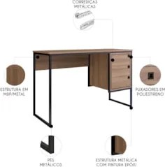 Mesa Escrivaninha Industrial 120cm 3 Gavetas Noa Mel Z54 - Mpozenato