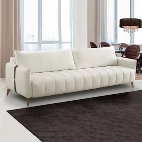 Sofá Sala de Estar Living Desing Moderno 260cm Pés em Madeira Detalhe Lateral em PU Amadeu Veludo Bege G93 - Gran Belo