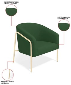 Poltrona Sala Industrial Alta Champanhe Kit 2 Stella Veludo D03 - D'Rossi - Verde