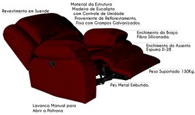 Poltrona do Papai Reclinável Manual Magnum Veludo Vinho G23 - Gran Belo