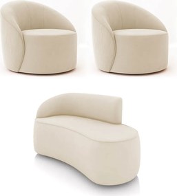 Sofá 2 Lug Orgânico140cm Morgan e 2 Poltronas Giratória Lua Cotelê/Veludo Bege D03 - D'Rossi