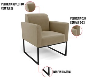 Poltrona Base Industrial Preto Marisa Suede - Marrom Rato
