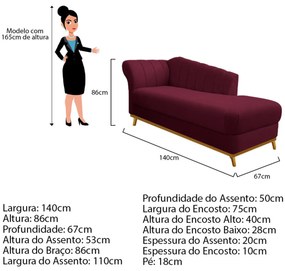 Recamier Vanessa 140cm Lado Direito Suede Bordô - ADJ Decor