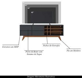 Rack Bancada Decorativa 180cm Sancho Preto/Noce G73 - Gran Belo
