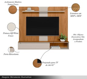 Painel Decorativo Home MDP/MDF TV até 65 Polegadas Porta Frontier Nature/Off White G77 - Gran Belo