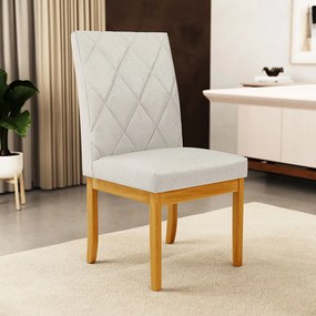 Kit 2 Cadeiras de Sala de Jantar Estofadas Gomes Madeira Maciça Linho Off White G78 - Gran Belo