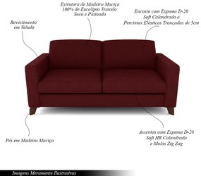 Sofá Sala de Estar Living 3 Lugares 200cm Presley Pés Madeira Veludo Vermelho G52 - Gran Belo
