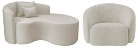 Kit Recamier Curvo Sala de Estar Inglaterra 150cm Lado Direito e Poltrona Orgânica Luxo Amore Linho
