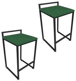 Conjunto 02 Banqueta Alta Industrial Pietra Suede Base Preto D'Rossi - Verde