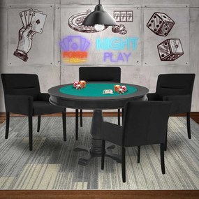 Mesa de Jogos Carteado Victoria Redonda Tampo Reversível Preto com 4 Cadeiras Vicenza Suede Preto Fosco G36 G15 - Gran Belo