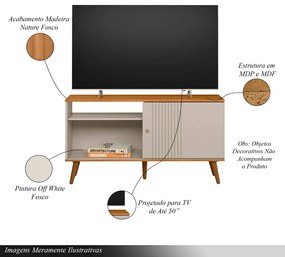 Rack Bancada Ruan MDP/MDF TV até 50 Polegadas Porta e Nichos Nature/Off White G77 - Gran Belo