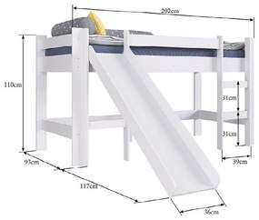 Cama Infantil Elevada Com Escorregador 100% MDF - Branco