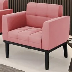 Poltrona Decorativa Base Madeira Preto Ana Suede Rosê - Ibiza