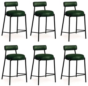 Banqueta Cozinha Alta com Encosto Industrial Preto Kit 6 Londres PU D03 - D'Rossi - Verde