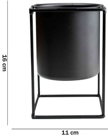 Vaso Decorativo Preto Com Suporte Em Metal 16x11 Cm - D'Rossi