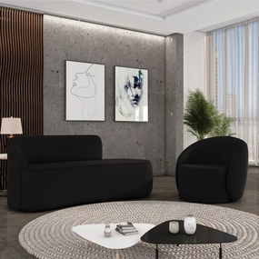 Sofá 2 Lugares Orgânico 140cm Morgan e Poltrona Lua Suede D03 - D'Rossi - Preto