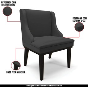 Kit 4 Cadeiras Decorativas Sala de Jantar Base Fixa de Madeira Firenze PU Preto Fosco G19 - Gran Belo