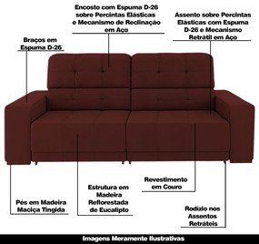 Sofá Sala de Estar Retrátil e Reclinável 3 Lugares Lisboa 230cm Couro Vermelho G58 - Gran Belo