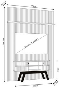 Conjunto Painel e Bancada Troia 2 Portas Deslizantes MDP Pintura UV até 65 Naturale/OffWhite G97 - Gran Belo