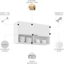 Armário de Cozinha Aéreo 100cm Pérola Z34 Branco            - Mpozenat