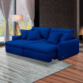 Sofá Bipartido 250cm Retrátil Reclinável Almofadas Caixa Zero Sydney Veludo Azul G93 - Gran Belo