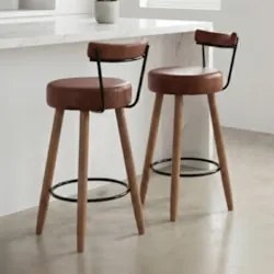 Banqueta Alta Estofada Pés Palito Kit 2 Tília Sintético Café S08 - Mpo
