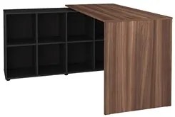 Mesa Escrivaninha em L 140x130cm 8 Nichos Eron A06 Ipê/Preto - Mpozena