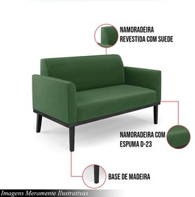 Poltrona Namoradeira Decorativa Isabella Pés Fixo em Madeira Preto Suede Verde G19 - Gran Belo