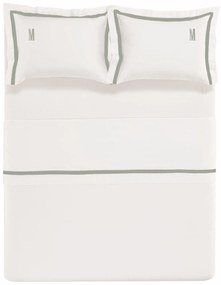 Jogo de Cama Trussardi Cetim 300 Fios Vercelli Branco e Pistacchio - Queen  Queen