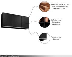 Armário Aéreo Suspenso Pursat MDP/BP Preto G96 - Gran Belo