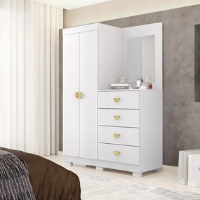 Cômoda Roupeiro Allure 2 Portas 4 Gavetas e Espelho Frontal e Rodapé Flex Branco/Terracota G98 - Gran Belo