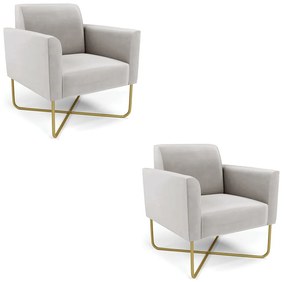 Kit 2 Poltronas Base X Industrial Dourado Marisa Veludo D03 - D'Rossi - Cinza